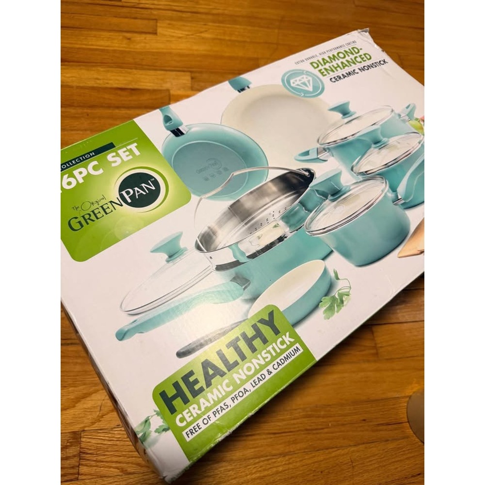 GreenPan Rio Collection 16-Piece Ceramic Nonstick Cookware Set, Turquoise